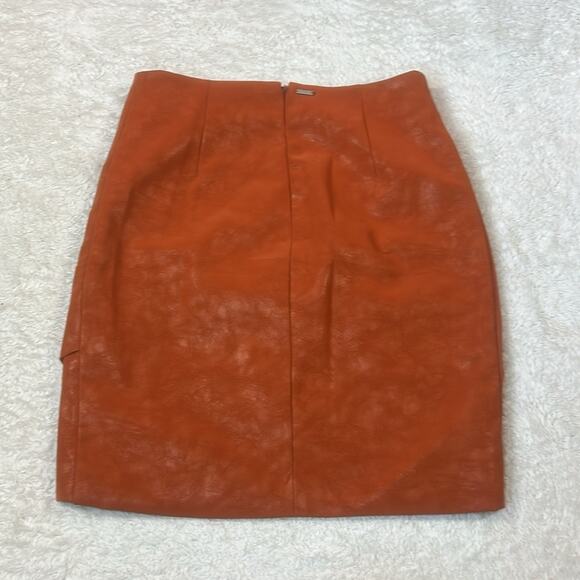 Guess Rosalba orange faux leather mini skirt, size small - Picture 3 of 6